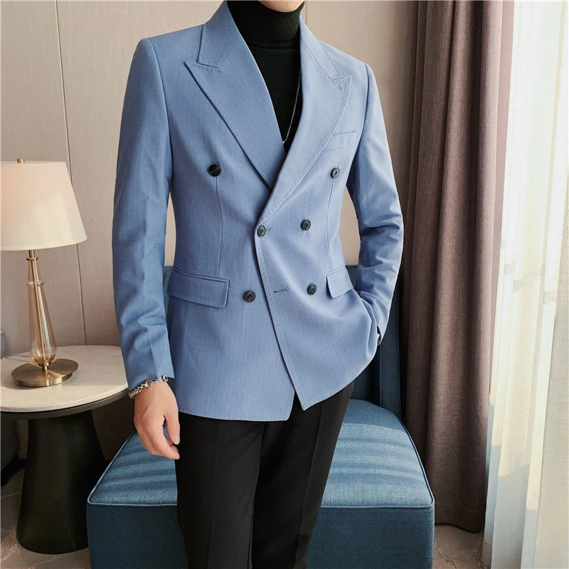 英国風のメンズスーツジャケット ダブルブレスト ストライプ カジュアル ビジネス 結婚式 コート 宴会 スーツ Blazers Aliexpress
