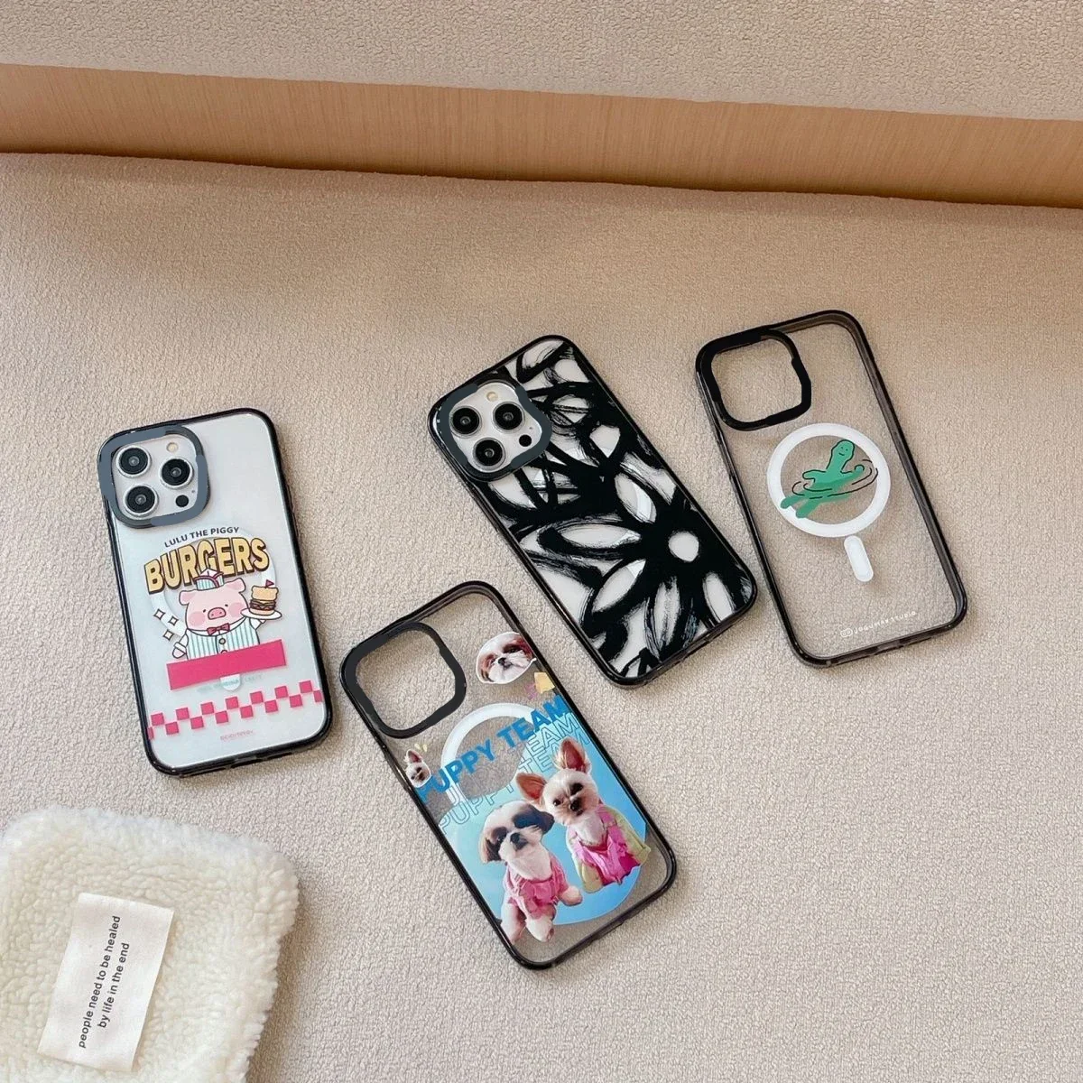 Magsafe Acrylic Animal Black Flower Phone Case Cover for IPhone 11 12 13 14 15 Pro Max Case for IPhone 15 Pro Max