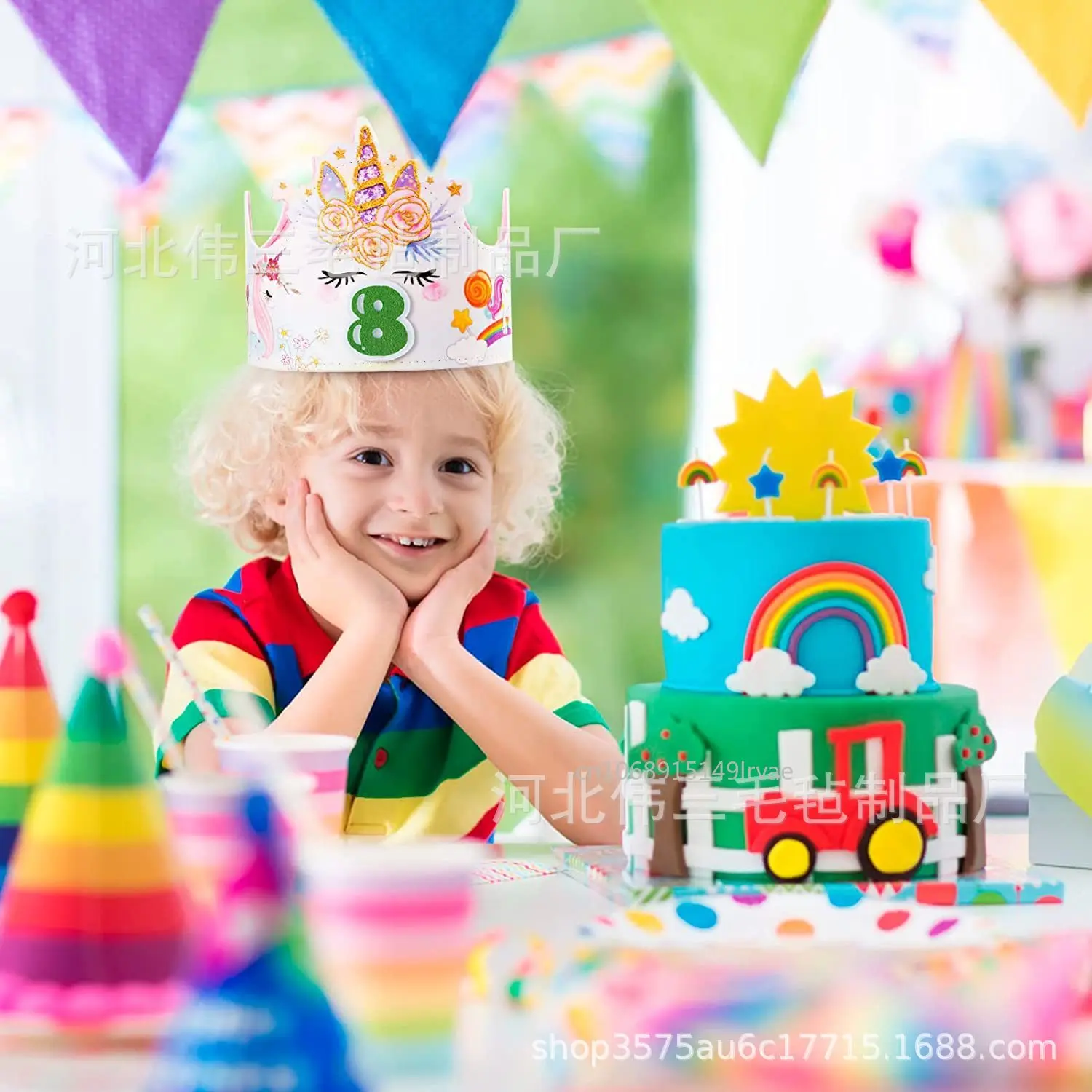 Party Decorations Rainbow Unicorn Felt Comfortable Baby Birthday Hat Adjustable Celebrtion Durable Lightweight Crown Photo Props