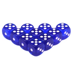 Colorful Set of 10 Transparent D6 Dice with Standard Dots for Party and Tabletop Game Fun (Dark blue)