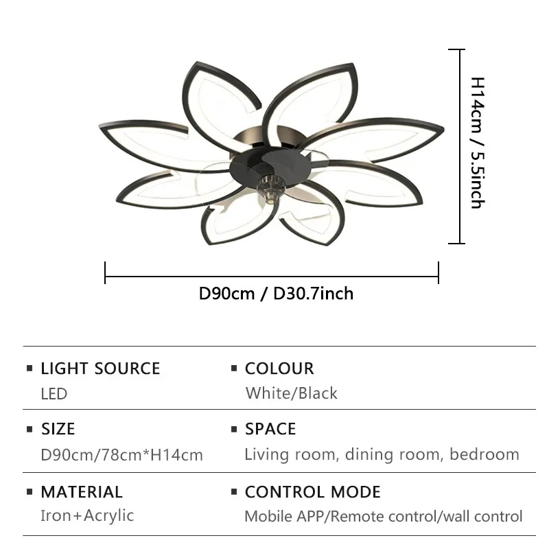 LED Ceiling Fan Light Smart APP Remote Control Strong Wind Silent Fan Lamp for Bedroom Dining Room Living Room Home