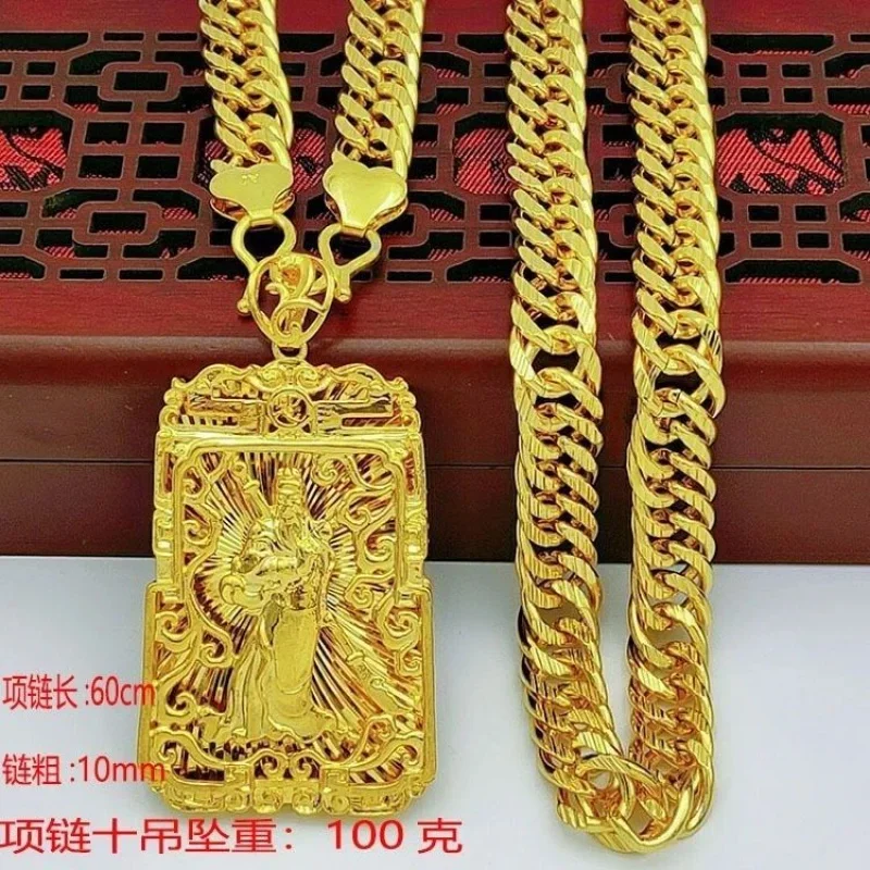 보스 체인 Guan Gong 긴 브랜드 펜던트 골드 999, 진짜 금 목걸이, 둥근 구슬, 18K 우월한 보석 선물, 남녀공용