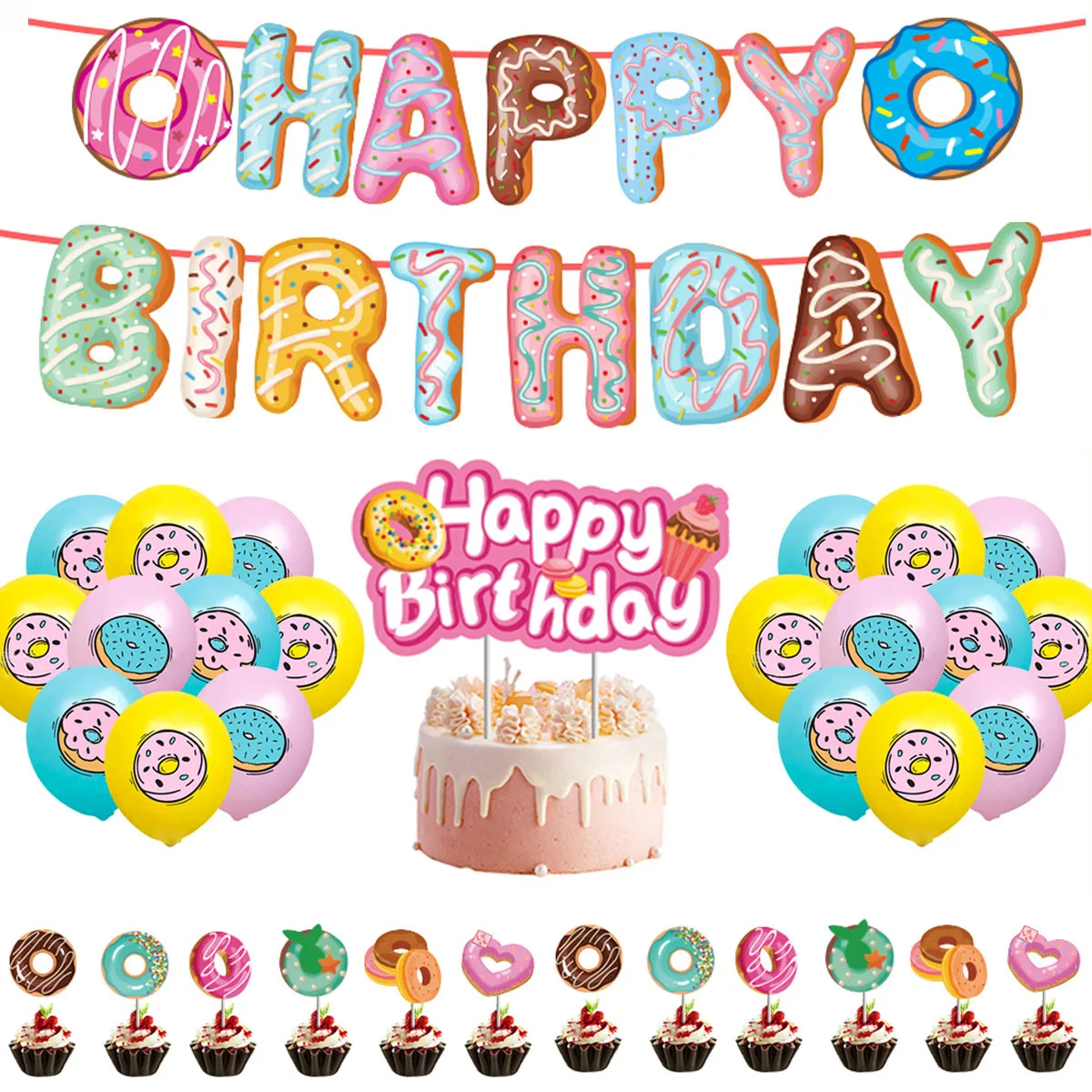 

Donut Party Supplies for Kids, Cake Topper, Donut Ballons, 1st Sweet Girl Birthday, DIY, Happy 2nd Birthday Decor, Princess