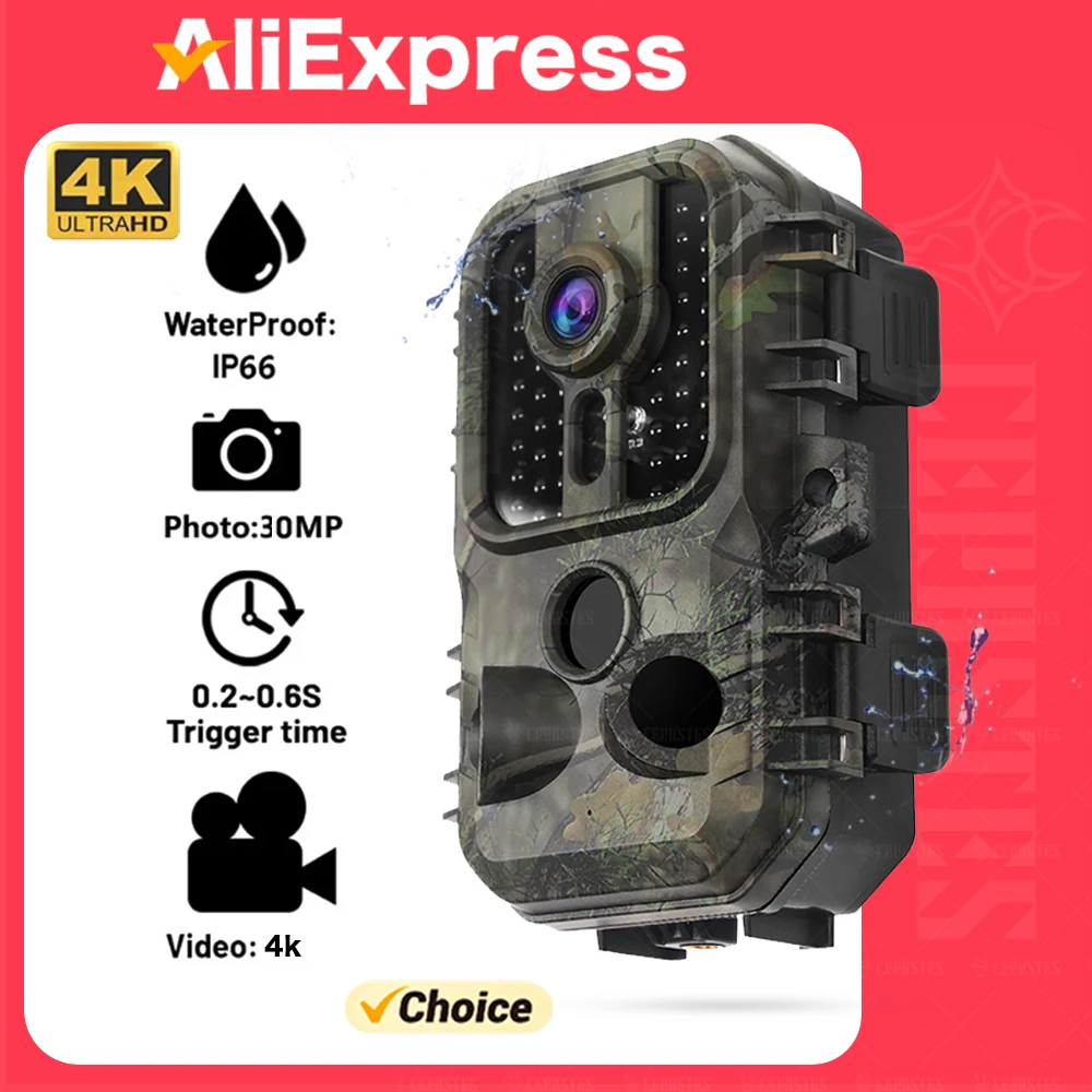Hunting Trail Camera 30MP 4k Infrared Night Vision Motion Activated Trigger Security Cam Outdoor Wildlife Photo Traps