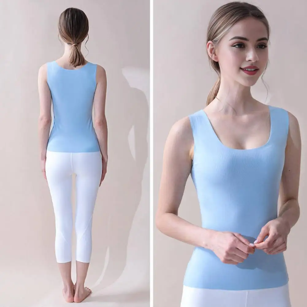 

Slim Fit Bottoming Tops Seamless Ice Silk Women's Summer Vest O-neck Sleeveless Tank Top for Slim Fit Solid Color Underwear