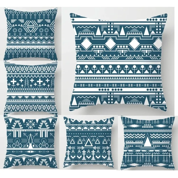 

Bohemia Geometry Cushion Cover Indian Ethnic Blue Pillowcase Striped Mystery Pattern Aesthetics Pillow Cover for Sofa Bed F3065