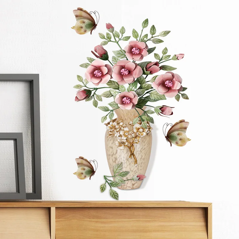 

1 Small Vase Floral Print Wall Sticker Cheerful and Unique Flowerpot Elegant Modern Chinese Home PVC Unique Pattern Printing Art