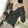 Autumn And Winter Women's V-neck Knitted Sweater 100% Knitted Long Staple Cotton Cardigan Basic Classic Korean Versatile Top SMY 1
