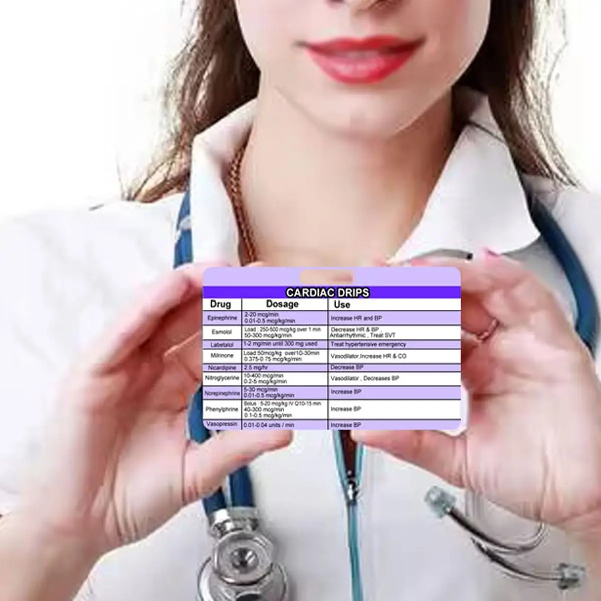 Cardiac Drips Reference Horizontal Badge Card 2x3inch Cardiac Badge Card Emergency Nurse Reference for Practice