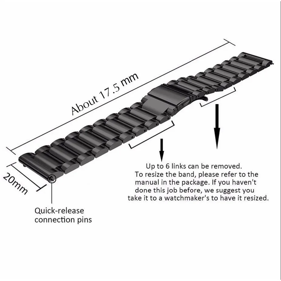 Premium Full Stainless Steel Watchband Bracelet - Multiple Size Options