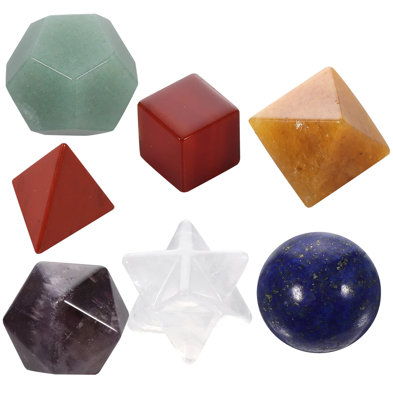 

Healing Crystal Platonic Solids Sacred Geometry Set with Merkaba Star Carved Chakra Stone for Meditation Therapy Healing