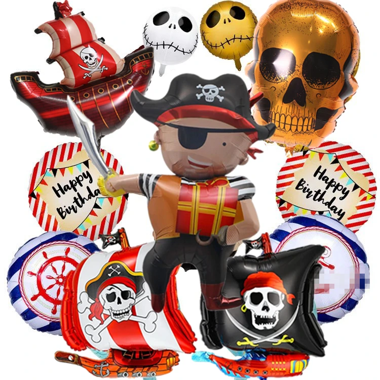 Pirate Ship Gold Skull Foil Balloons Corsair Sea Rover Helium Balloes Birthday Halloween Party Holiday Baloes Festa