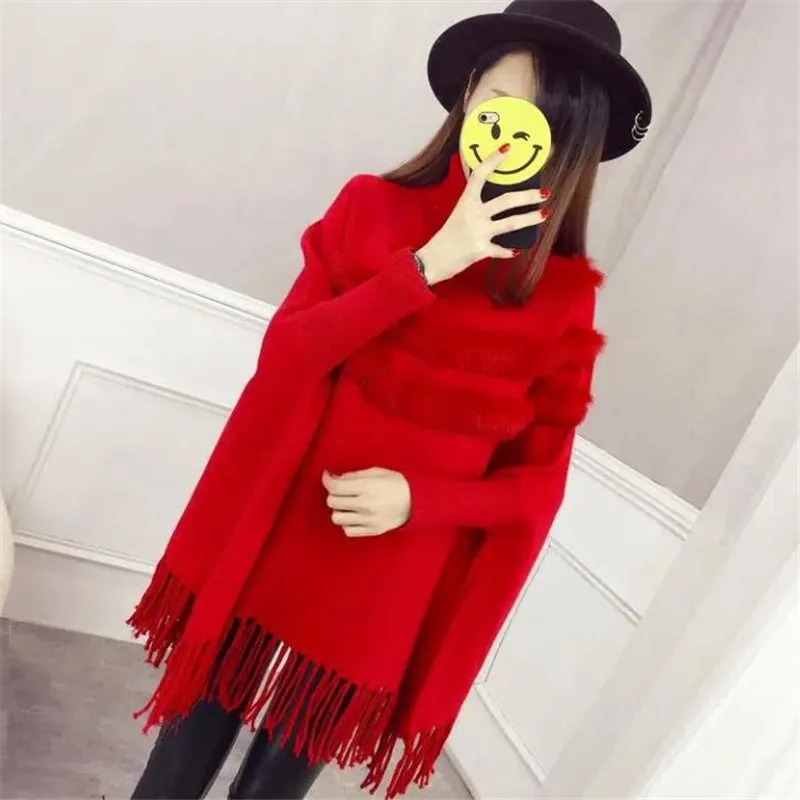 

Full Trim Soft Faux Fur Cloak Coat Loose Batwing Cape Turn Down Collar Dress Smock Winter Women Knit Mantle Fashion Young