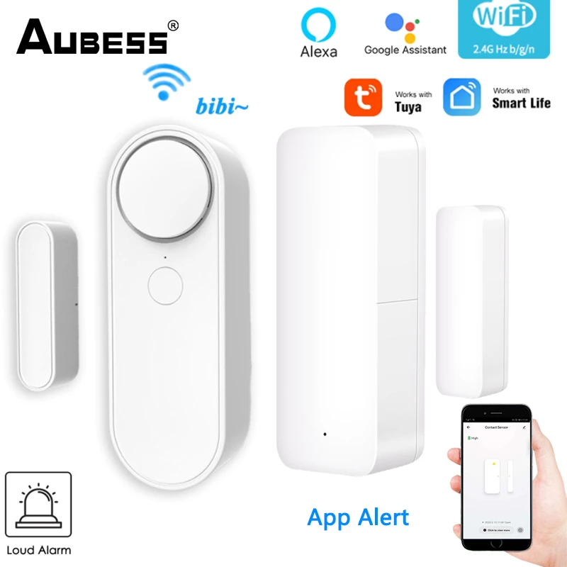 Tuya Smart WiFi Window Door Sensor  Open / Closed Detectors App Notification Alert/Sound security alarm with Alexa Google Home security system keypad