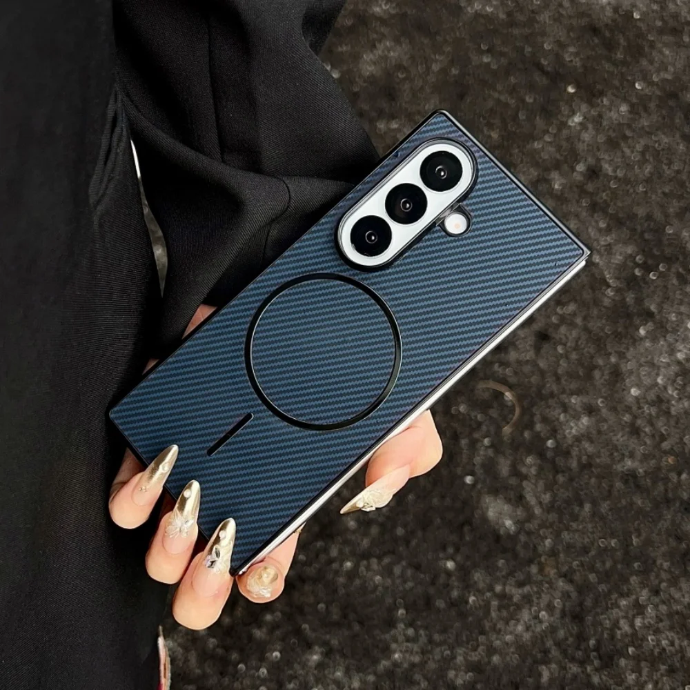 Carbon Fiber Magnetic Case with Wireless Charging and Shockproof Protection