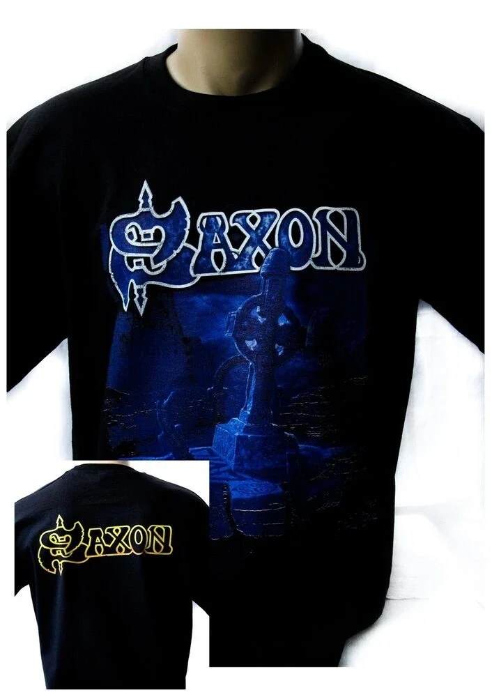 

Saxon Poster Black T-Shirt Men Shirt Rock Band Tee Music