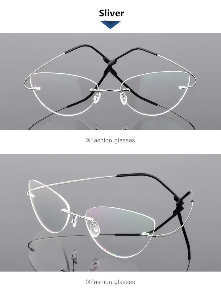 Women's Titanium Alloy Rimless Cat Eye Blue Light Blocking Reading Glasses