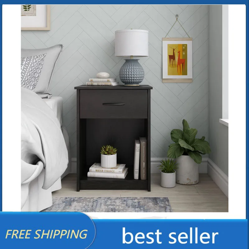

Mainstays Classic Nightstand with Drawer, Black Oak, Black Nightstands