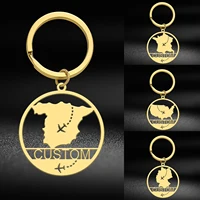 Lemegeton Custom Name Keychain France Spain Country Map Round Pendant Stainless Steel Jewelry Key Chain Accessories Friend Gifts