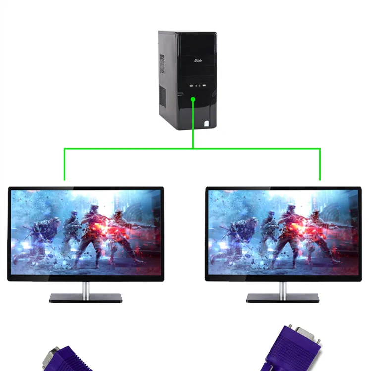 RGB VGA SVGA Male to 2 VGA two HDB15 Female Splitter Adapter extension Cable w/ core splitter adaptor connector converter