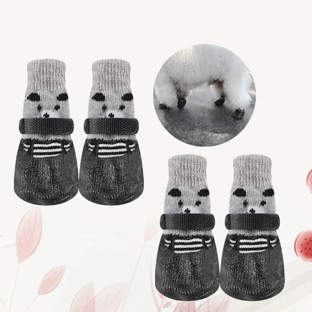

4pcs Pet Dog Puppy Cat Non-Slip Cotton Socks with Cartoon Prints Size L (Black)