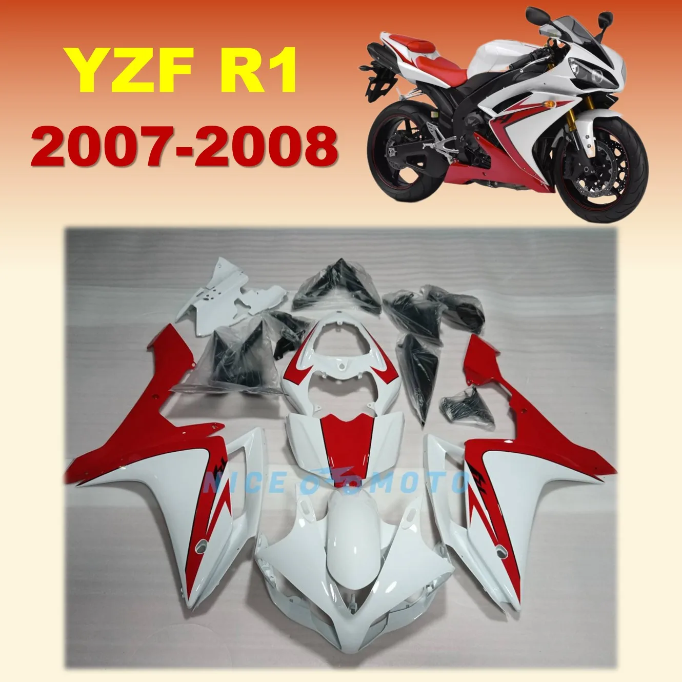 

Plastic Injection Motorcycle Fairings kits Set For Yamaha YZF1000 YZF R1 07 08 YZFR1 2007 2008 YZF-R1 Red White fairing Replace