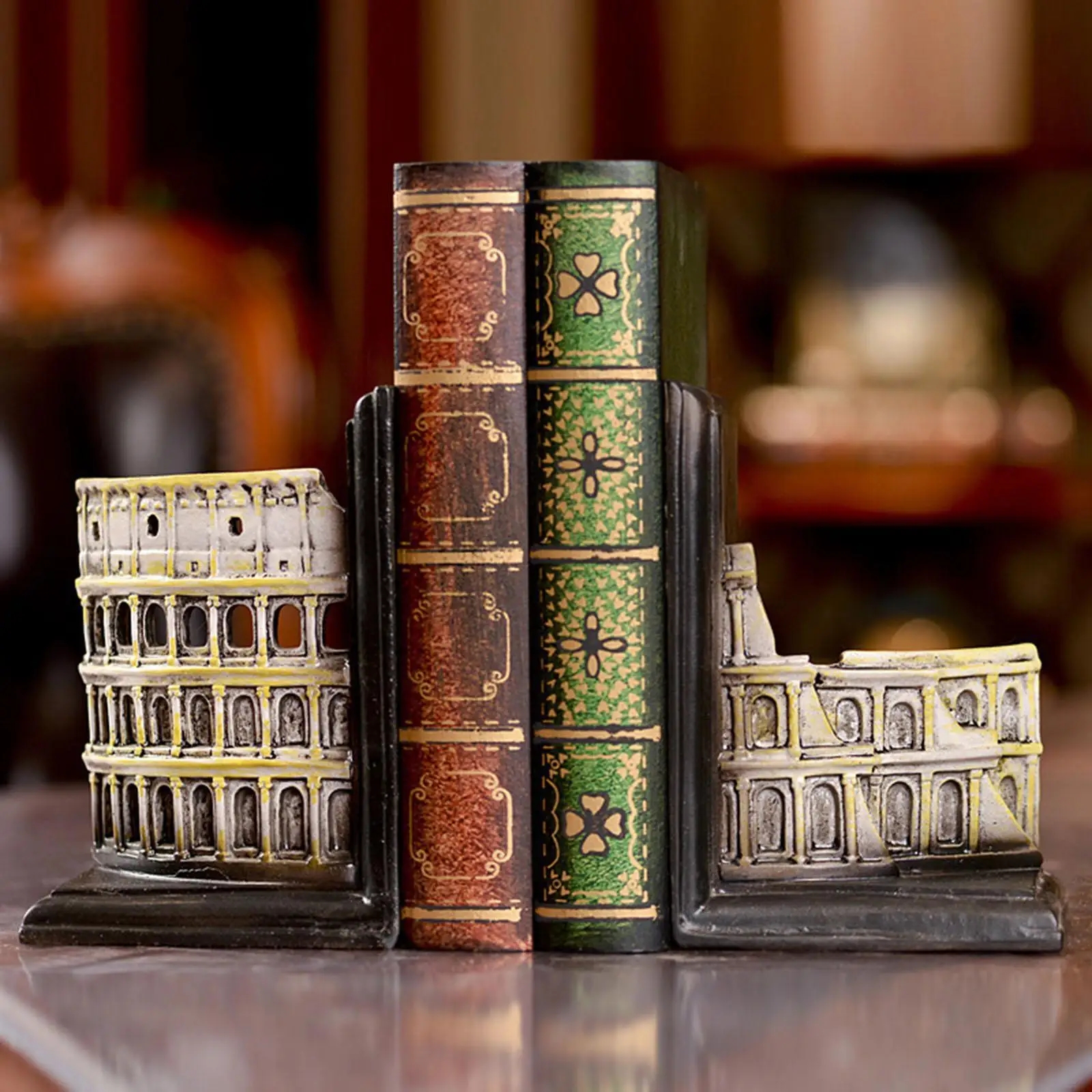 2x Decorative Bookends,Resin Book Ends Home Bookends of The Colosseum Book Stoppers for School Cookbooks Library Heavy Books