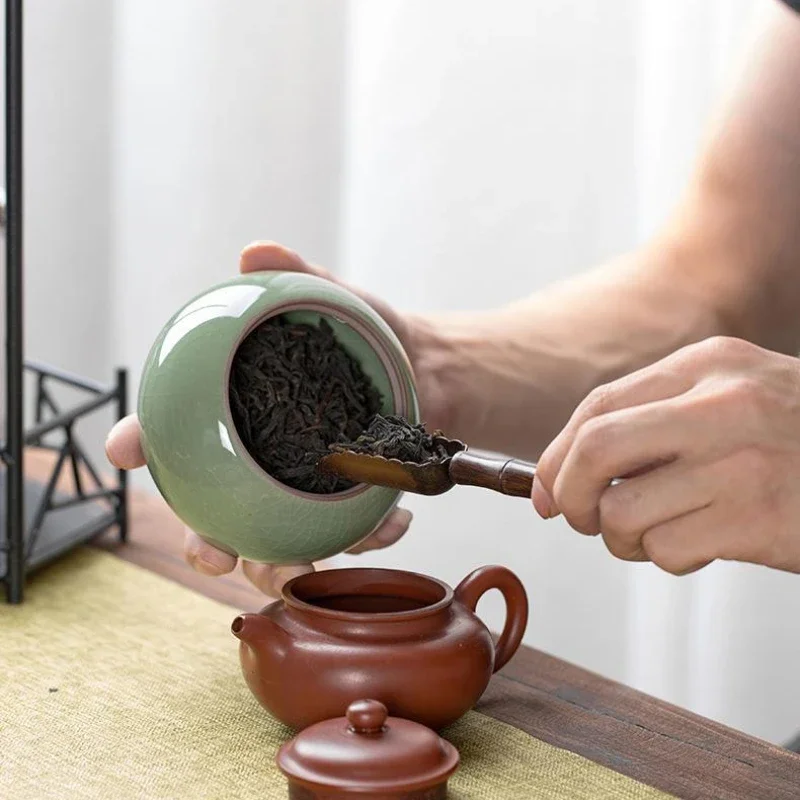 Ceramic Little Tea Caddy Chinese All Kinds of Tea Storage Box Crude Pottery Canister Container for Puer Tea Modern Style