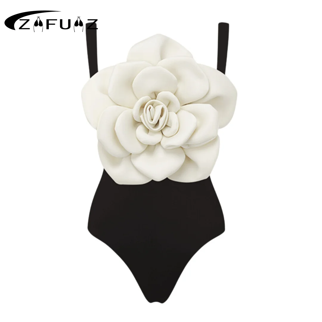 ZAFUAZ 2024 Sexy Women Swimwear 3D Flower One Piece Swimsuit and Skirt Bikinis Set Brazilian Monokini Beachwear Bathing Suit