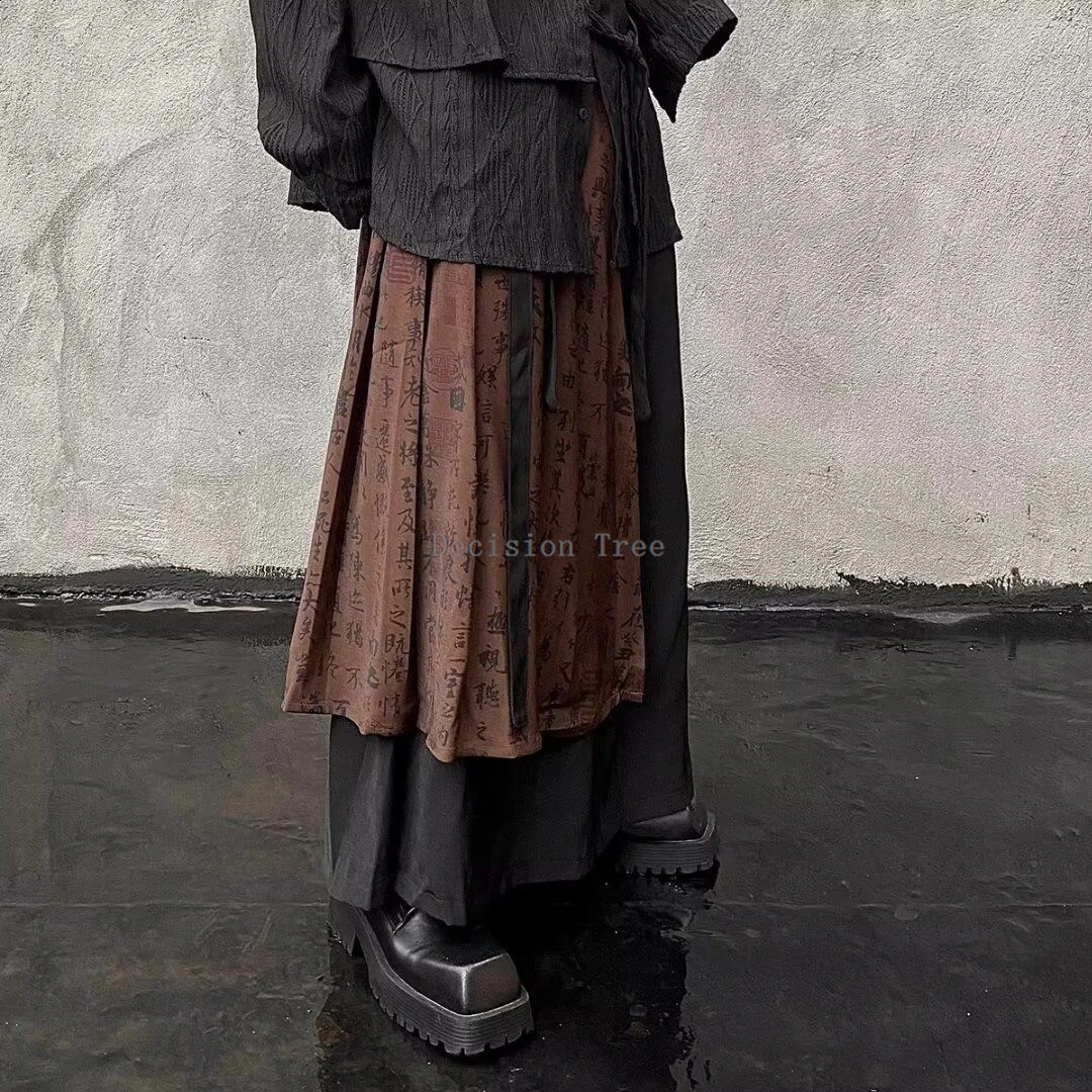 new chinese calligraphy pattern splicing design of two pieces of wide-leg culottes fashion design sense martial arts pants