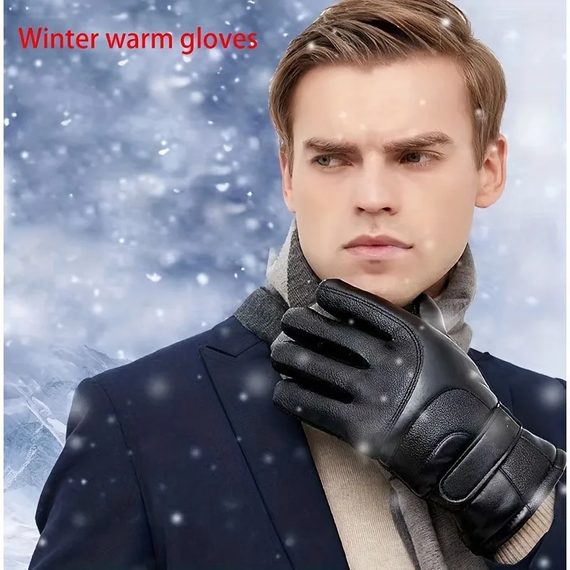 Winter Leather Gloves Waterproof Resistance Cold Male Outdoor Sports Winter Warm Full Gloves Motorcycle Cycle For Men Gloves