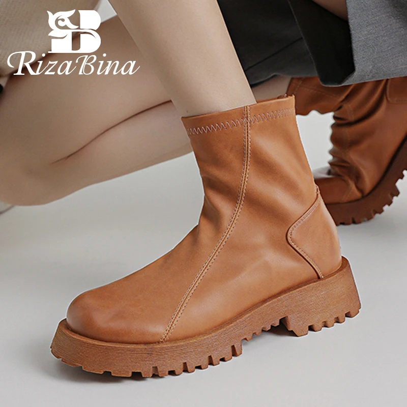 

RIZABINA 2023 New Arrival Women Ankle Boot Real Leather Female Shoes For Winter Daily Ladies Short Boots Footwear Size 34-39