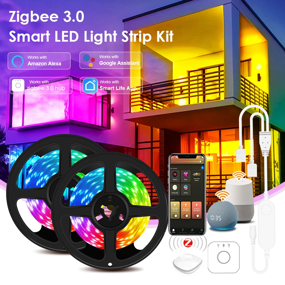 12V Smart Home Zigbee Rgb Led Strip Lights 5M 10M 20M 5050 Flessibile Led Rgb Tape Smart Life Room Decor Lighting Support Alexa