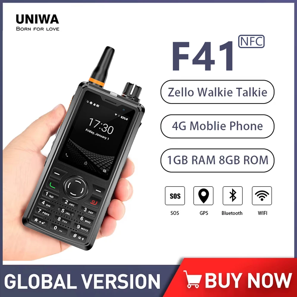 UNIWA F41 2.4" Zello Walkie Talkie 4G Smartphone Android 8.1 phone-y-communication Waterproof PTT 4600mAh NFC Cellphone On Sale