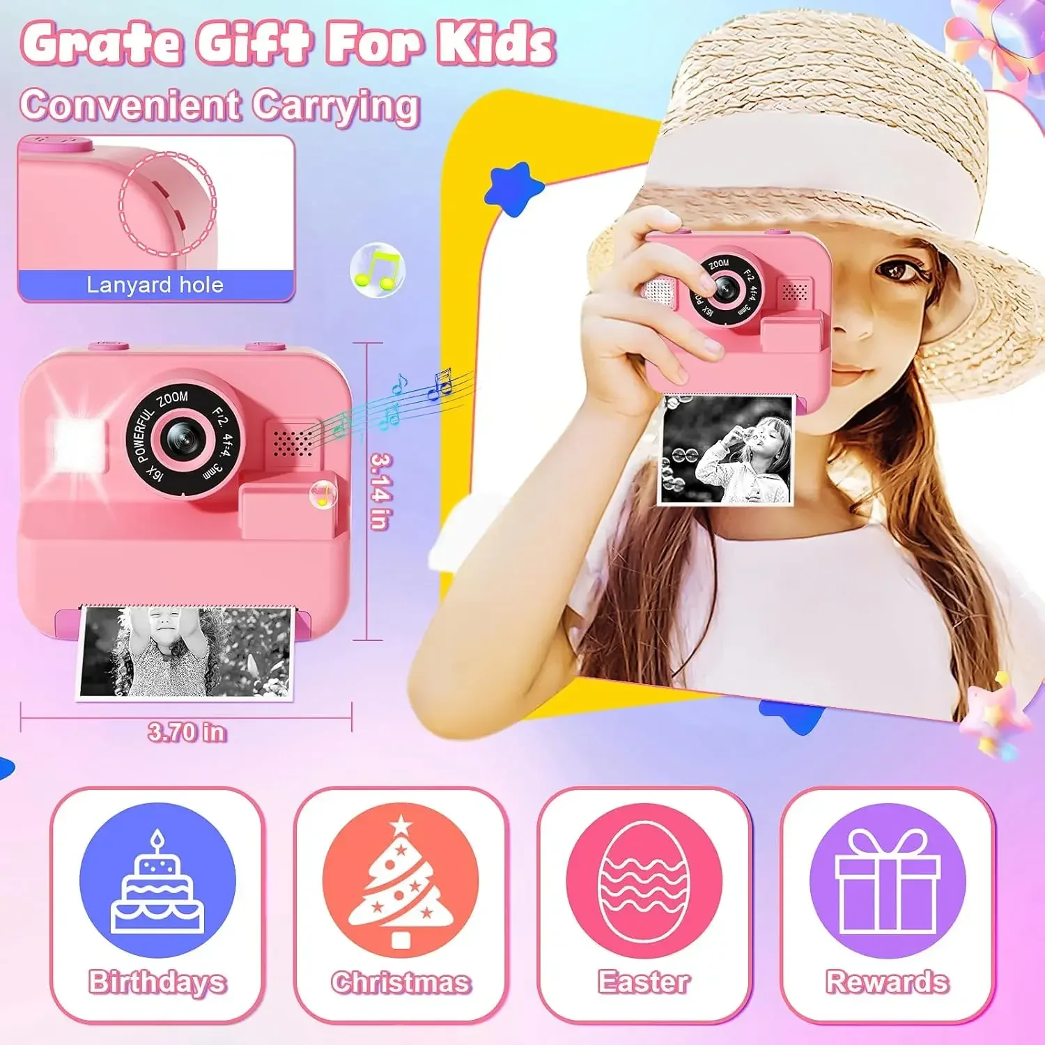 Digital Children Instant Print Camera Video Recording 32G Card Thermal Printing Kids Educational Toy Gift Digital Camera