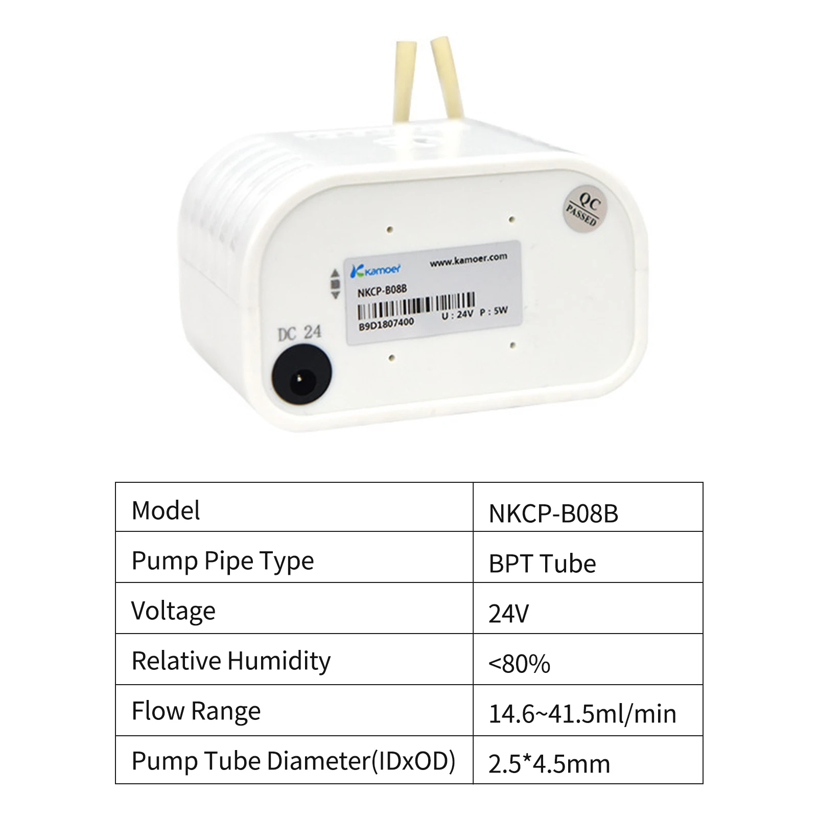 Kamoer NKCP-B08B 24V Peristaltic Pump Aquarium Water Pump Flow Adjustable 14~41.5ml/min for DIY Aquarium Lab Chemical Analysis