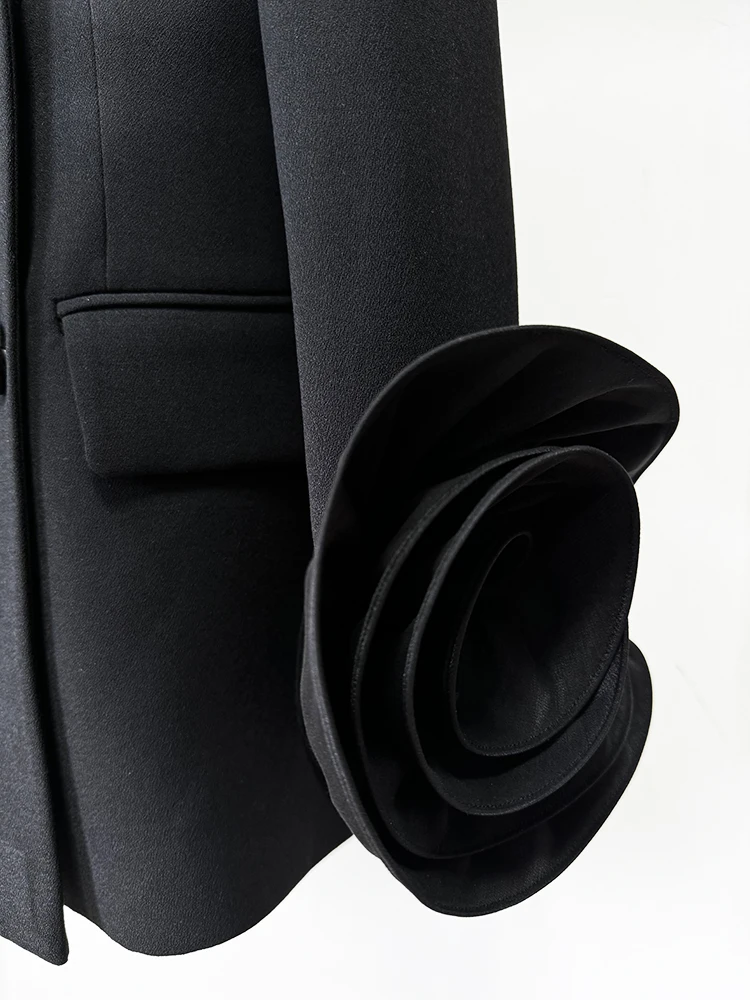 سترة مزدوجة الصدر مزينة بالزهور للنساء ، جاكيت شار...