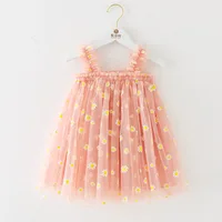 Robe d'été à bretelles pour petites filles, sans manches, imprimé marguerite, ligne a, en Tulle, jupe de princesse, vêtements mignons pour fête d'anniversaire pour enfants 3