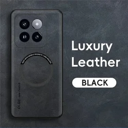 Premium OLGE Magnetic Leather Magsafe Phone Case Cover for Xiaomi 14T Pro (Black)