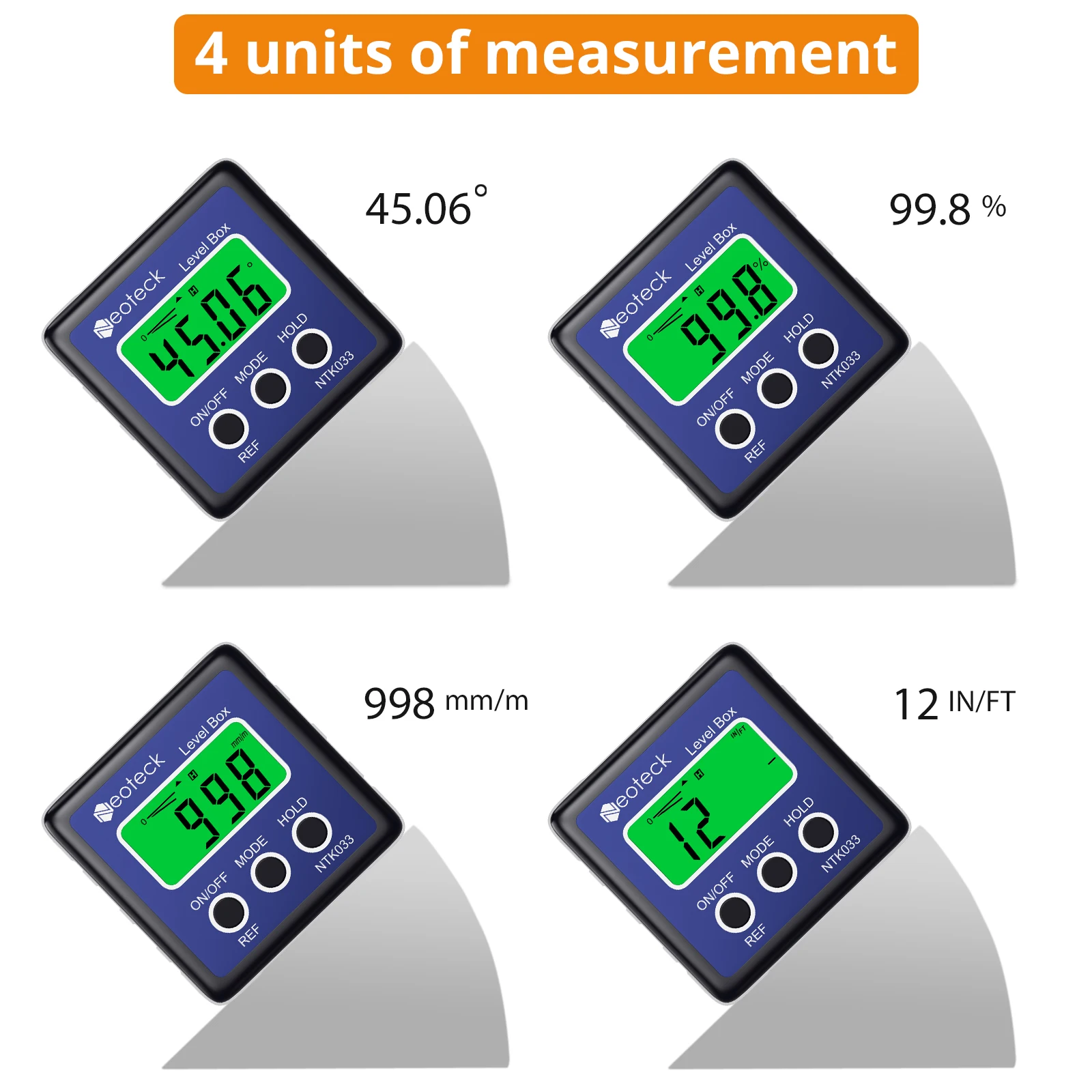 Neoteck Digital Inclinometer 4*90 Degree Magnetic Spirit Level Angle Finder Gauge Level Box Protractor Meter Tilt Measure Tool 2
