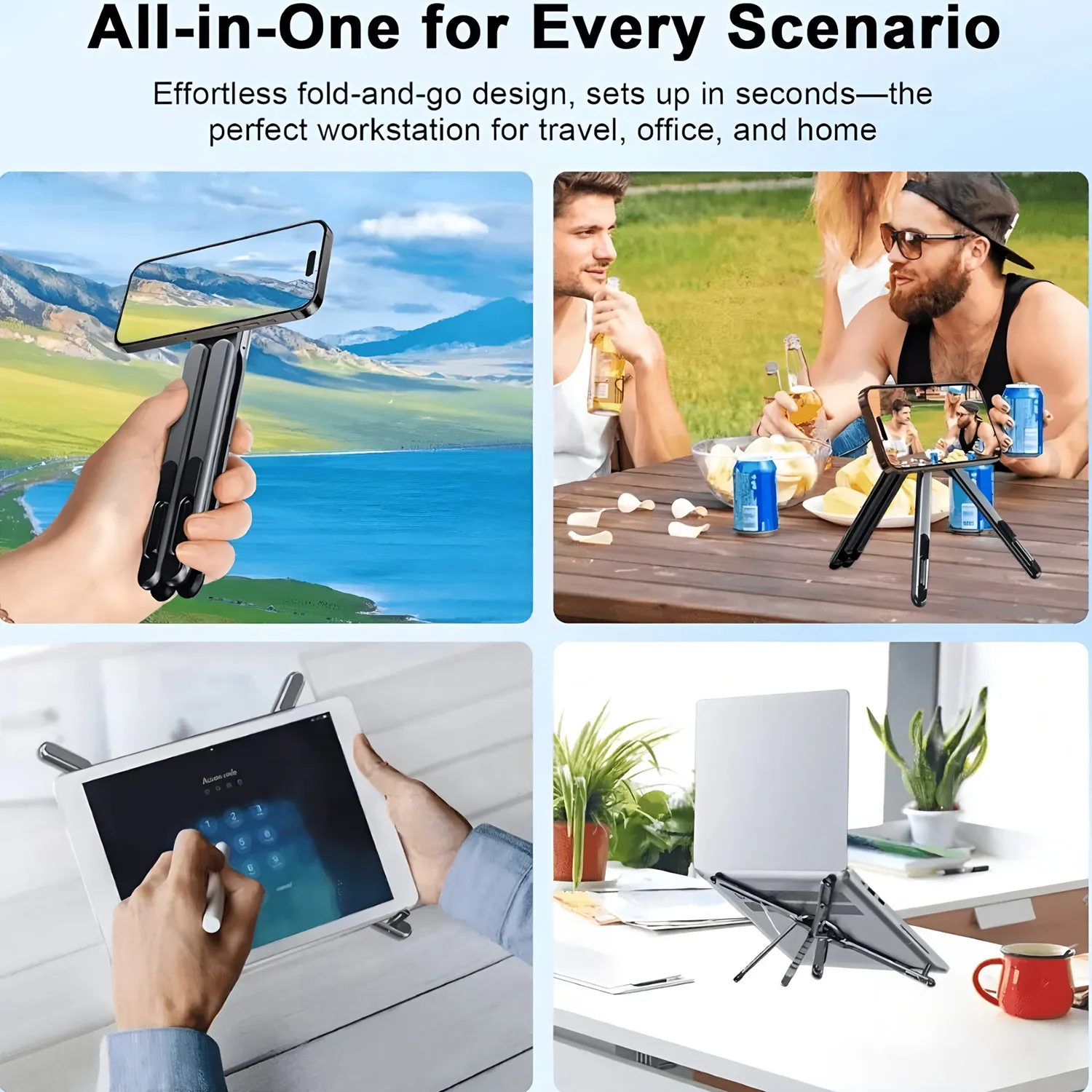 Macbook 용 다기능 노트북 스탠드 조정 가능한 컴퓨터 태블릿 브래킷 자기 전화 홀더 휴대용 접이식 테이블 삼각대