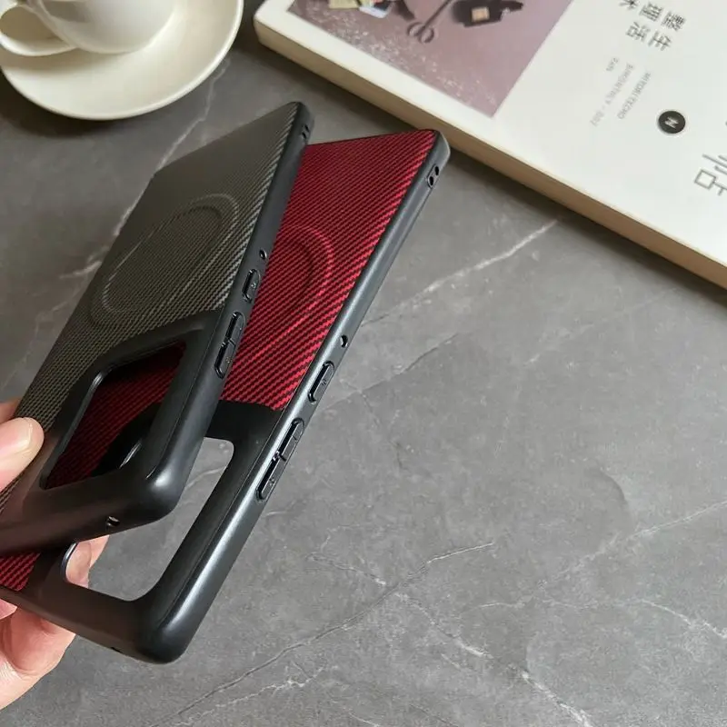 Premium Soft Silicone Carbon Fiber Magnetic Protective Back Cover Case