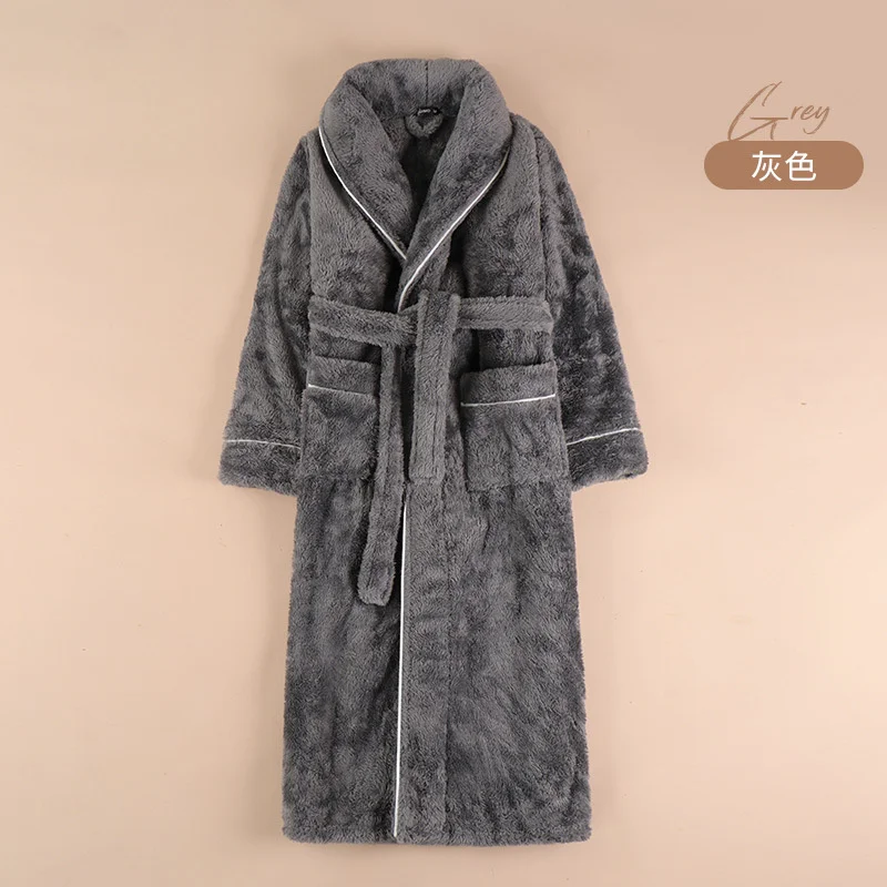 

2023 Winter Thicken Night-robe Unisex Lovers Soft Bath Robe Men And Women Nightgown Sleepwear Male Casual Home Bathrobe