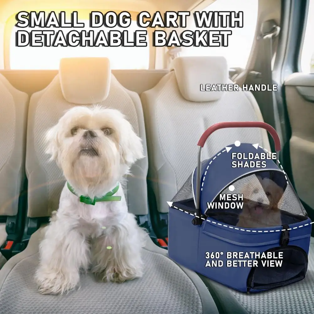 2 in 1 Stroller Dog Box Transport Foldable Cat Stroller, 360&deg; Wear-resistant Rubber Wheels, with Storage Basket
