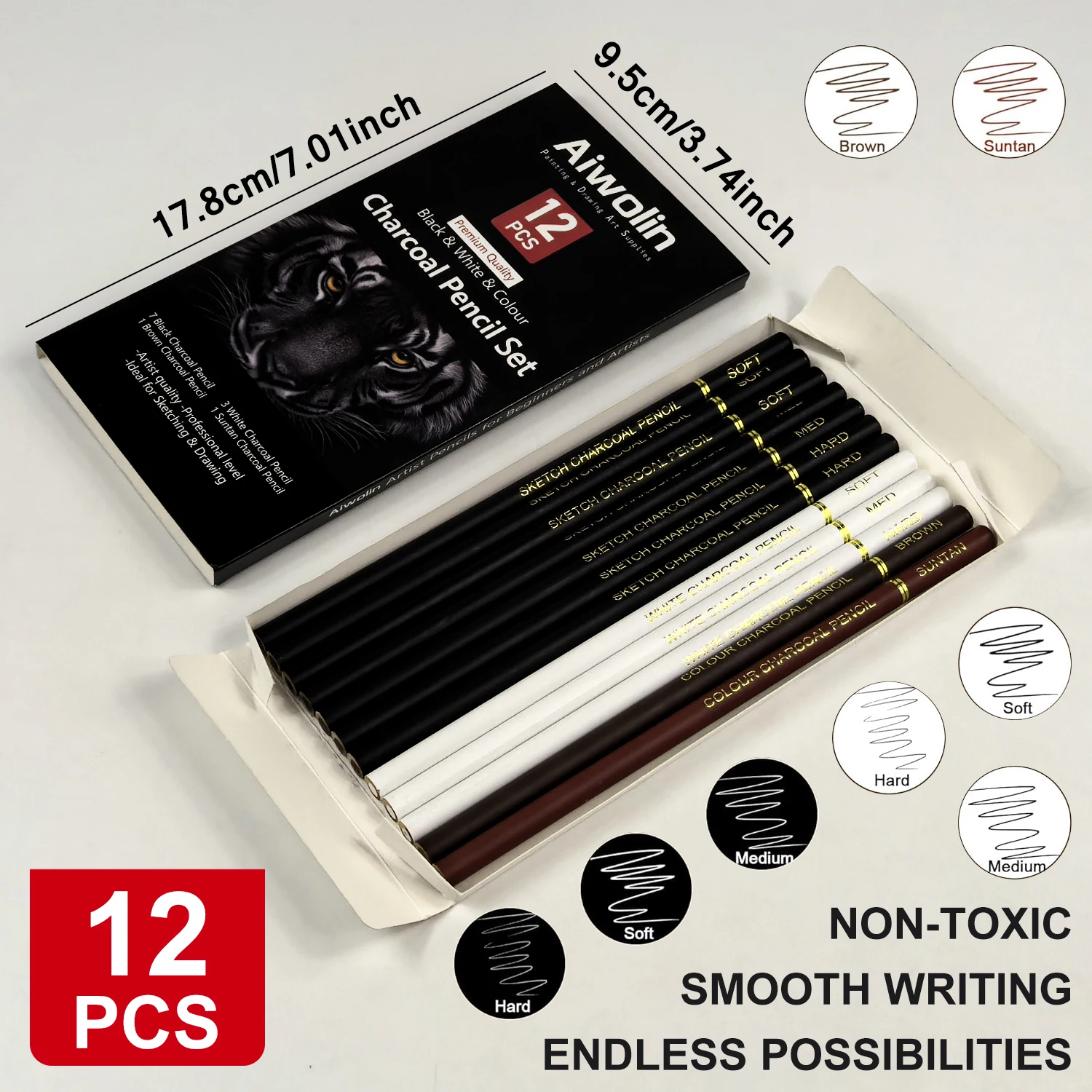 Professional Carbon and Charcoal Sketching Pencil Set - Art Drawing Tools for Highlighting and Shading