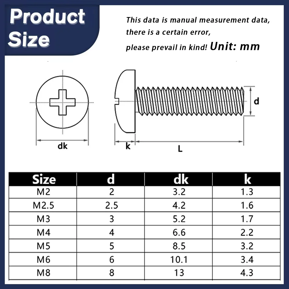 M2 M2.5 M3 M4 M5 M6 M8 Brass Phillips Machine Screws Countersunk /Round Head Cross Flat Head Metric Thread Screw 5Pcs-200Pcs