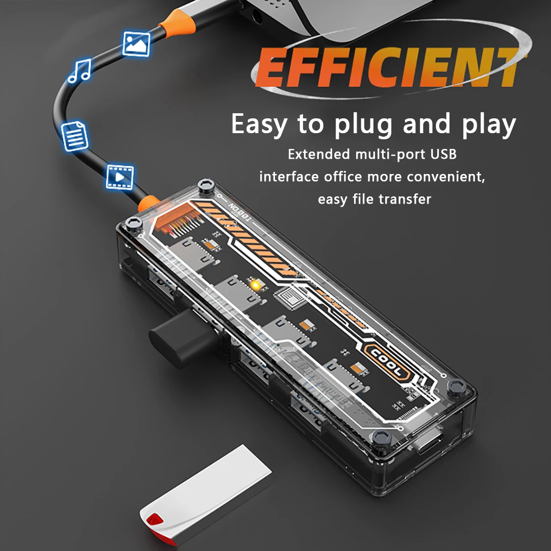 5 IN 1 Transparent USB C HUB USB Splitter Type C HUB for Macbook Pro Air Laptops PC Accessories Docking Station Hub USB C Rj45 4