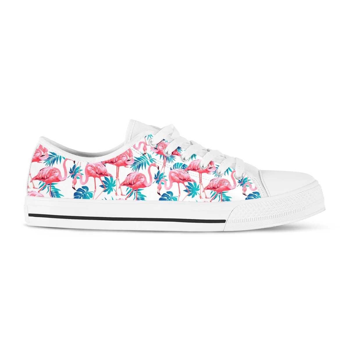 Women's Pink Flamingo Print Sports Shoes Canvas Shoes Lace Up Canvas Shoes White Blue Strappy Casual Shoes Flat Shoes