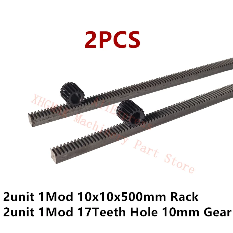 전체 치아 업그레이드 1mod 기어 랙 10*10*500mm + 1mod 17teeth 피니언 45 스틸 기어 메탈 기어 랙 및 피니언