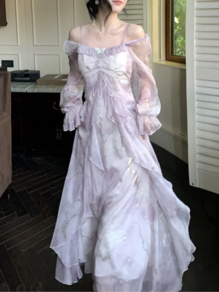 فستان طويل طباعة خريفية أنيقة